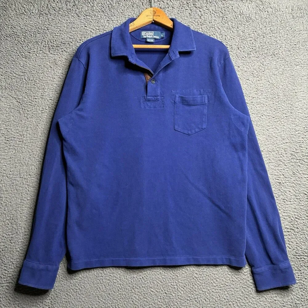 Polo Ralph Lauren Terry Cloth Polo Shirt Mens Large Blue Long Sleeve Pony Rugby